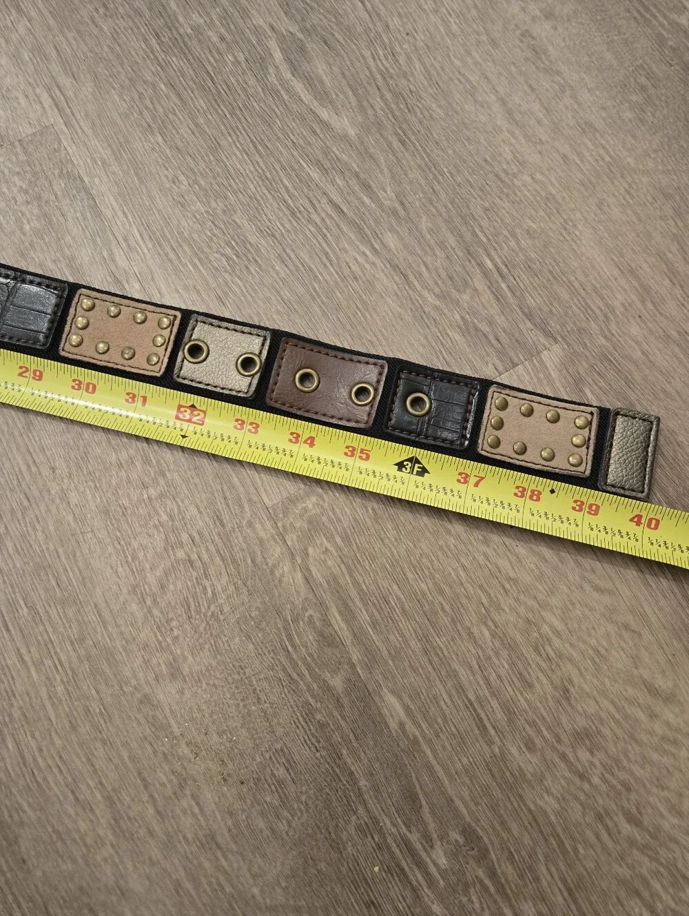 FOSSIL/Relic Fairy Patchwork Stud Grommet Faux Leather Belt Sz32-36